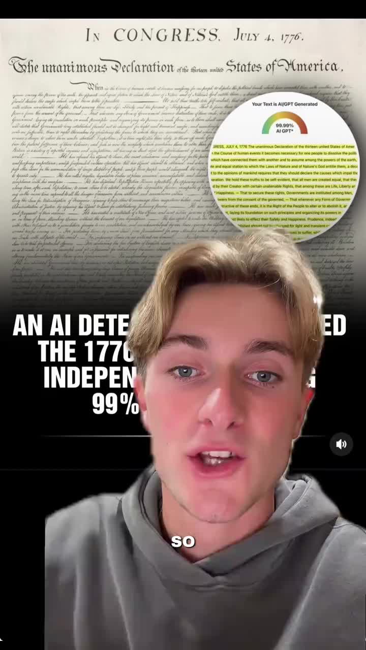 An AI detector just flagged the Declaration of Independence as 99% AI generated 😳 Comment “Detector” and I’ll DM you my