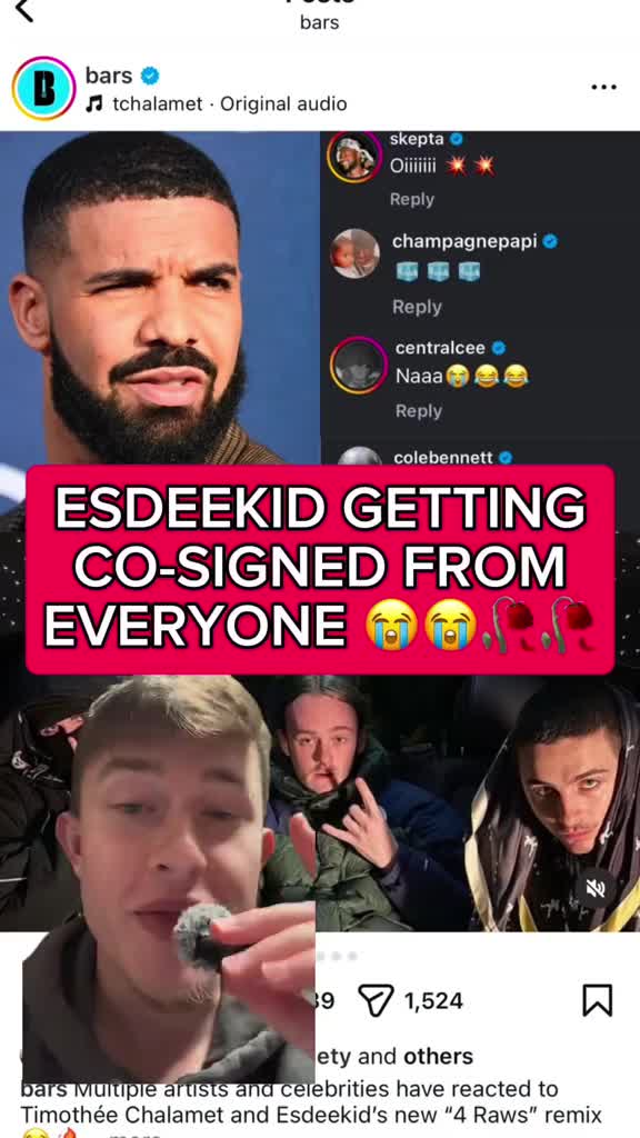 Esdeekid blowing up SO FAST with some UNREAL co-signs on his new post with Timothee. Some are even saying he’s an indust