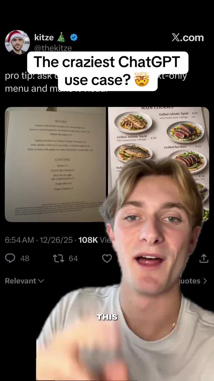 This is one of the craziest ChatGPT use cases ever 🤯 You can now take a photo of a menu and turn it into a full visual