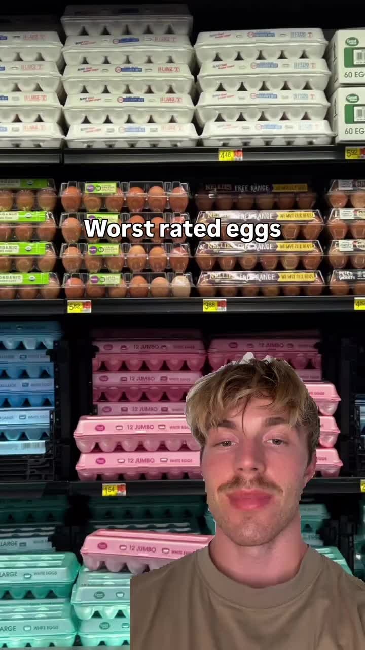 Worst-rated eggs: Kirkland: 11/100 - Corn & soy–based feed - Antibiotic use possible - High-density indoor housing Trade