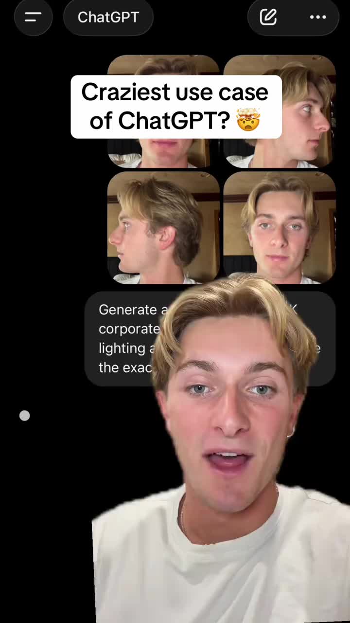 This is the wildest ChatGPT use case I’ve ever seen 👇 You start by taking a couple pictures of yourself.  Upload them i