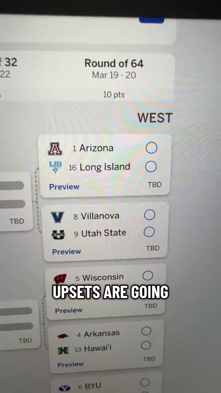 March Madness bracket predictions, deciding Arizona being upset or heading to the final four in their region of the NCAA