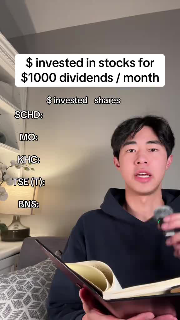 How much money you need in stocks for $1000 in dividends per month #investing #stockmarket #dividend #stock