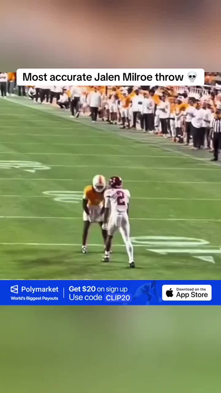 Most accurate Jalen Milroe throw 💀 Get $20 on Polymarket app with code CLIP20 #CollegeFootball #nfl #fyp