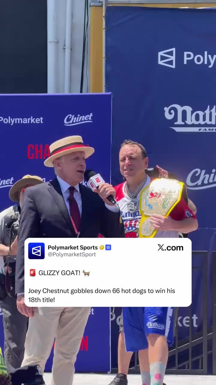 Joey Chestnut returned to the top of the Nathan's Famous Hot Dog Eating Contest on Friday, eating 66 hot dogs and buns i