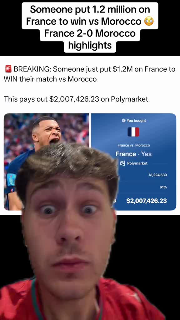Someone put 1.2 million on France to win vs Morocco 😳 France 2-0 Morocco highlights #france #morocco #mbappe #worldcup