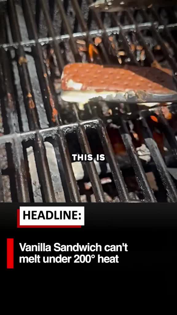 ⚠️ Scanned on the Exposr app⚠️ A man put a store-bought ice cream sandwich on a lit grill. It didn’t melt. The edges cha
