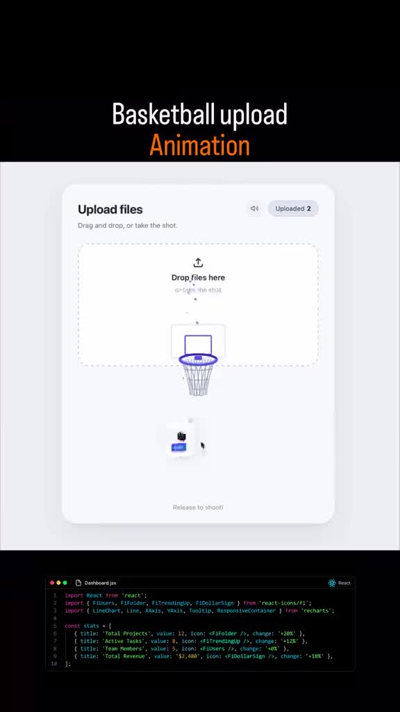 Basketball Upload Animation — Smooth & Satisfying A dynamic basketball upload animation with smooth motion, playful inte