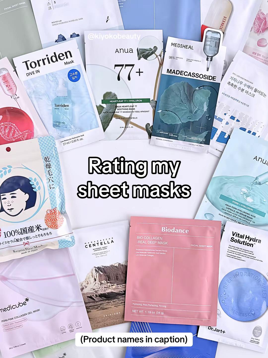 Products: ISHIZAWA KEANA Nadeshiko Rice Mask MEDICUBE PDRN Pink Collagen Gel Mask BIODANCE Bio-Collagen Real Deep Mask M