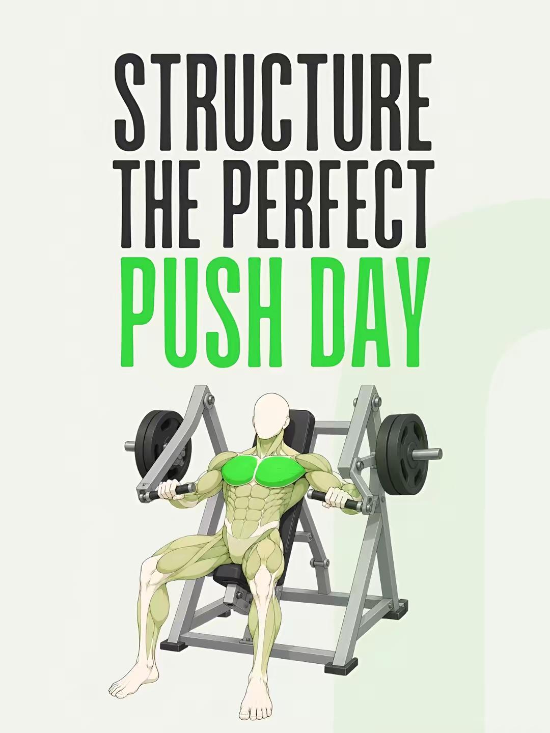 To build the perfect push day, you should include an exercise for: 1️⃣ Chest (Upper Fibers) 2️⃣ Chest (Mid/Low Fibers) 3