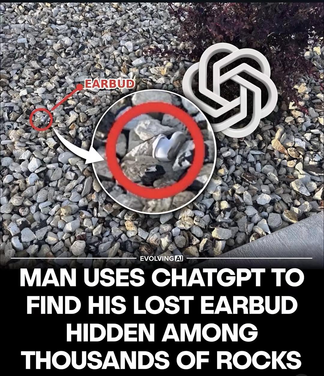 Use ChatGPT to find his lost EarBud hidden among thousands of rock #ArtificialIntelligence #FutureTech #fyp #VibeCoding